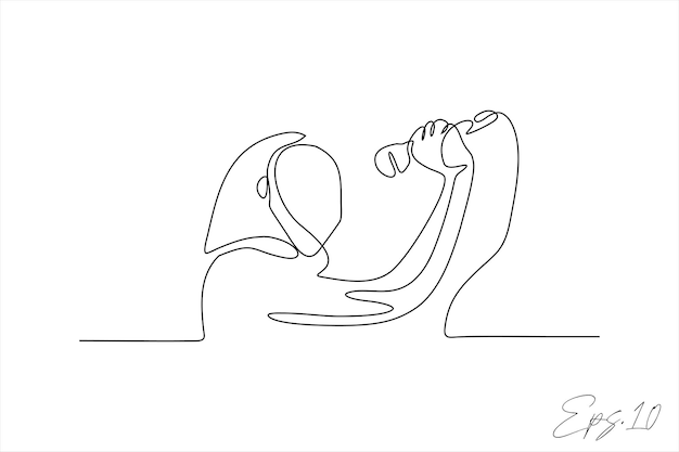 노래하는 여자의 연속 선 벡터 그림