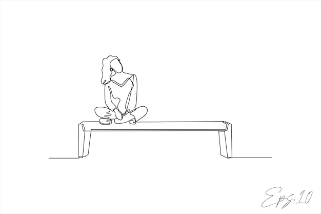 continuous line vector illustration of woman sitting on lounge chair