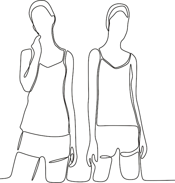 Continuous line vector woman standing while stylized