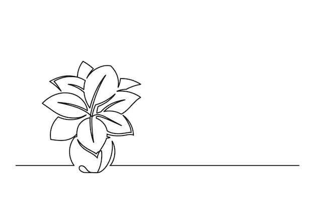 Continuous line with flower in a pot