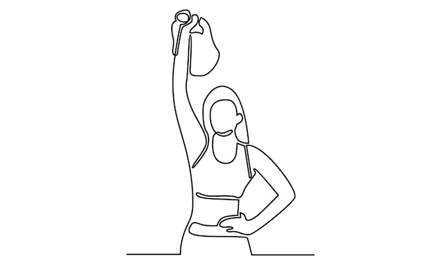Continuous line of woman athlete with weights illustration