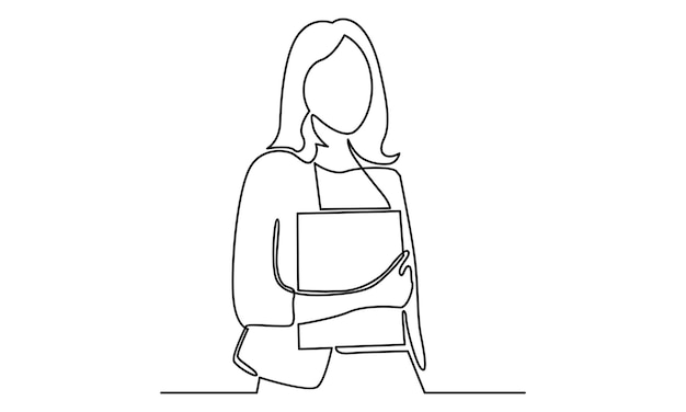 Continuous line of woman college student illustration