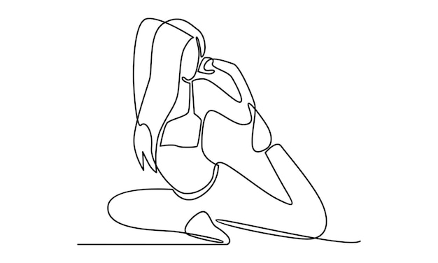 Vector continuous line of woman doing yoga exercises illustration