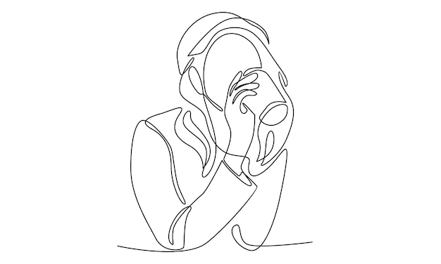 continuous line of woman drinking a cup of hot drink