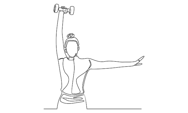 Continuous Line of woman holding a dumbbell