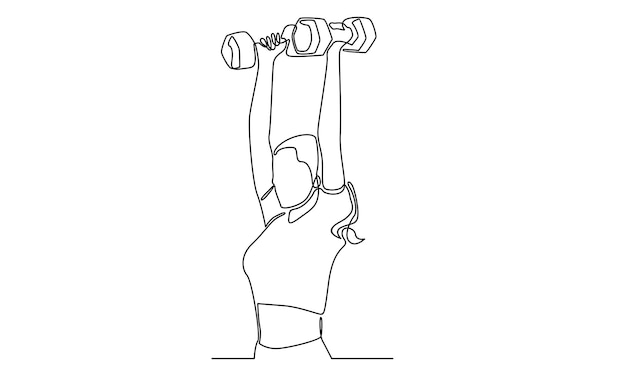 Continuous line of woman holding a dumbbell