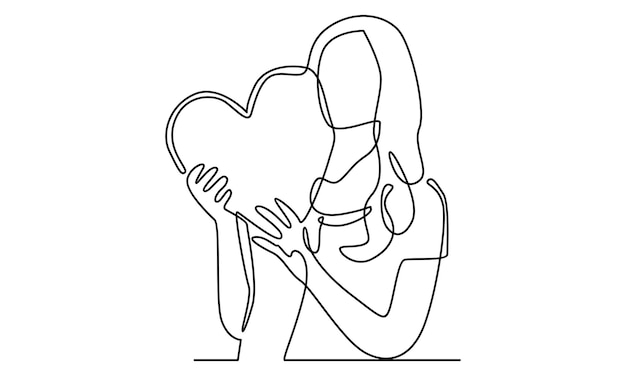 Linea continua dell'illustrazione del segno di amore della holding della donna