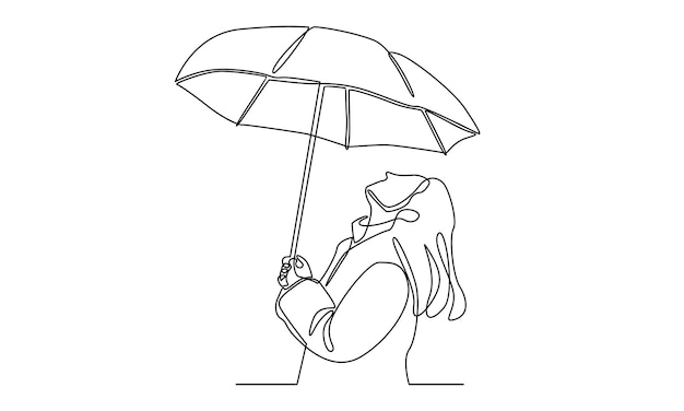 Vector continuous line of woman holding umbrella