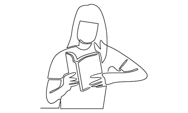 Continuous line of woman is reading a book illustration