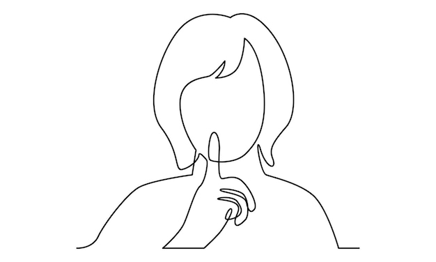 Continuous line of woman making silence gesture illustration