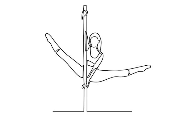 Continuous line of woman pole dancer illustration