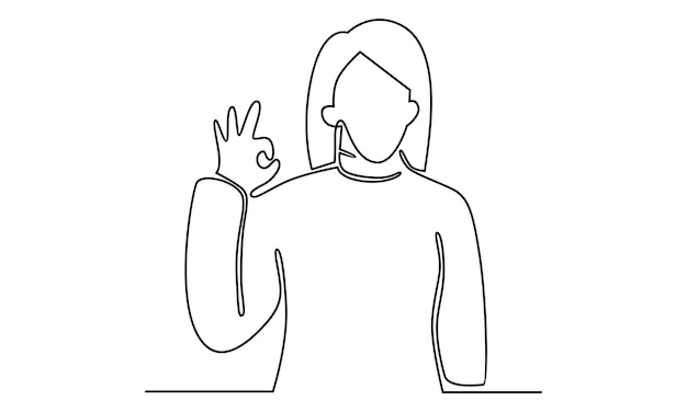 Continuous line of woman showing ok sign illustration