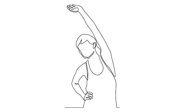 continuous line of woman stretching her arm