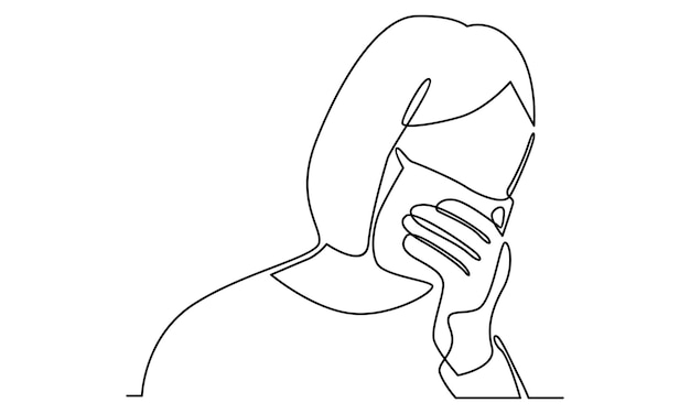 Continuous line of woman wearing protective mask illustration