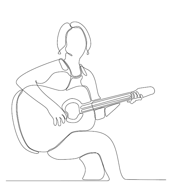 ギターを弾く女性の連続した列