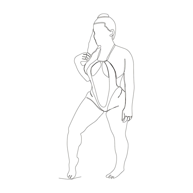 Vector continuous line of women in summer bikinis