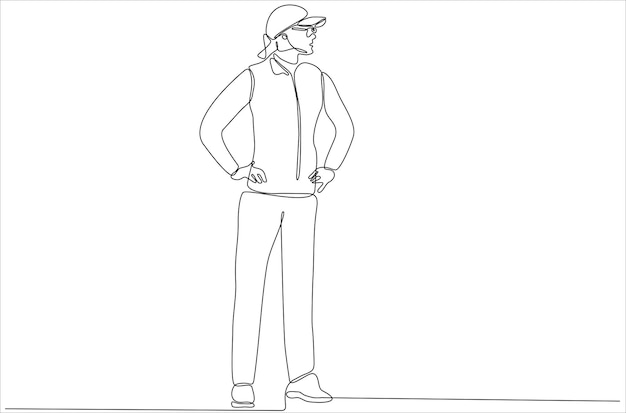 continuous line of women wearing police uniforms making frames by hand premium vector