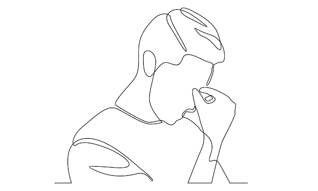 continuous line of worried man thinking