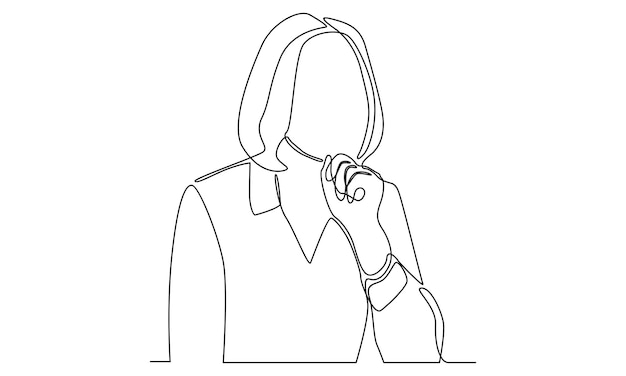 continuous line of worried woman thinking