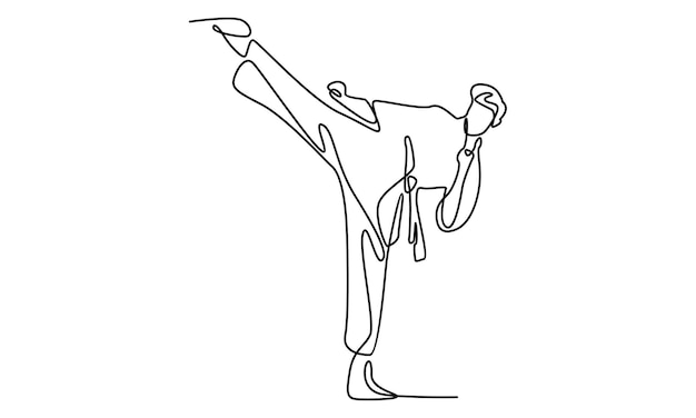 Continuous line of young man karate illustration