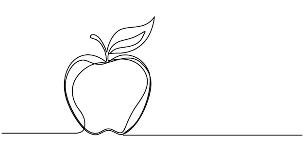 continuous linear drawing of apple one line drawing apple apple in one line style vector