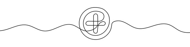 Continuous linear drawing of plus sign Plus icon Abstract background