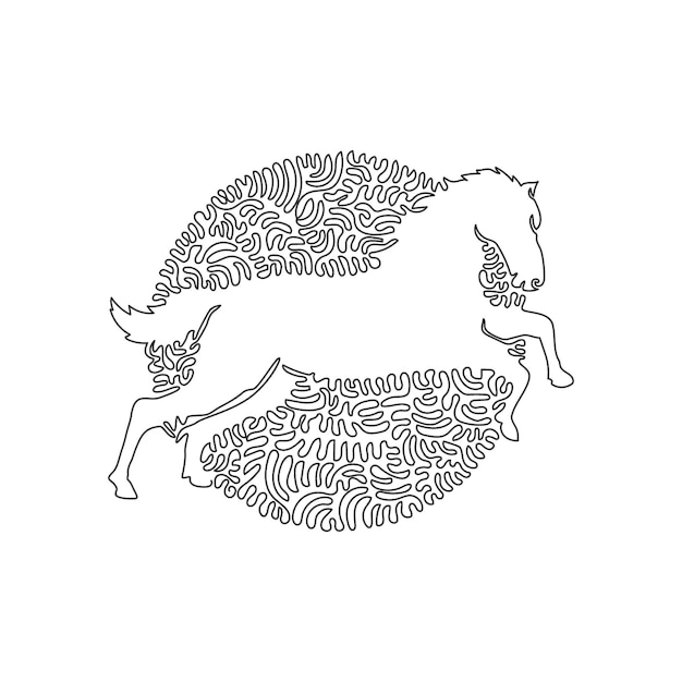 Continuous one curve line drawing of powerful running horse abstract art in circle print decoration