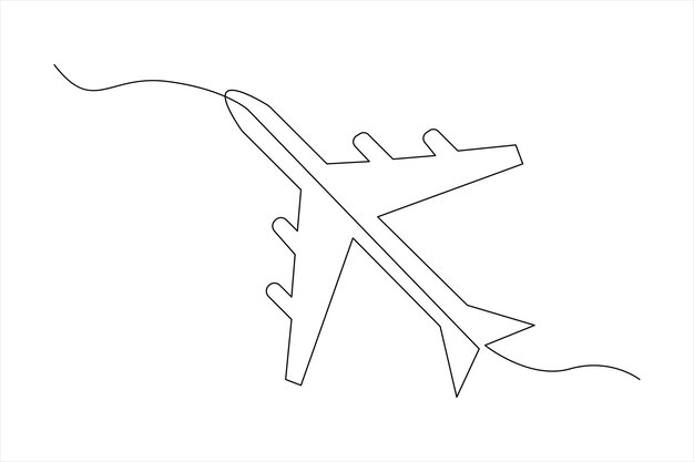 Vector continuous one line airplan icon outline vector art illustration