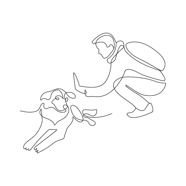 Continuous one line art dog vector illustration