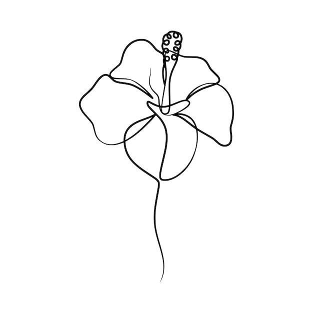 Непрерывный рисунок одной линии цветка гибискуса красоты