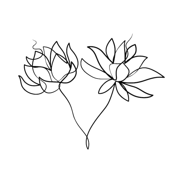 Vector continuous one line art drawing of beauty lotus flower