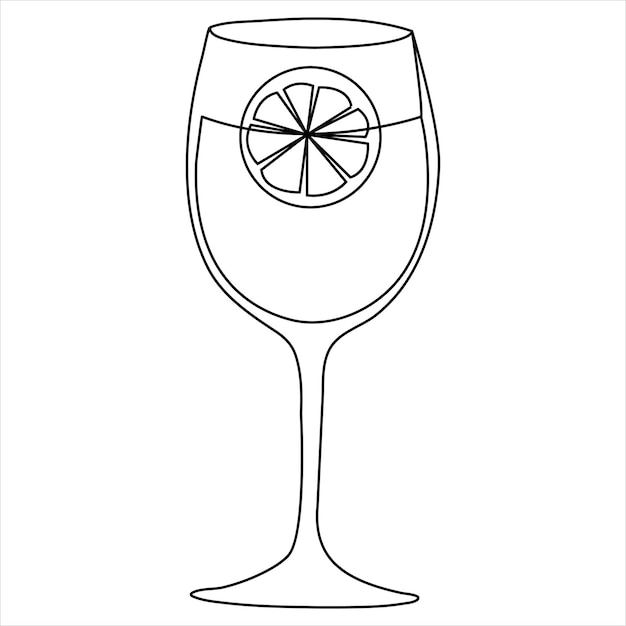 Vector continuous one line art drawing cocktail summer fresh drink and glass outline vector illustration