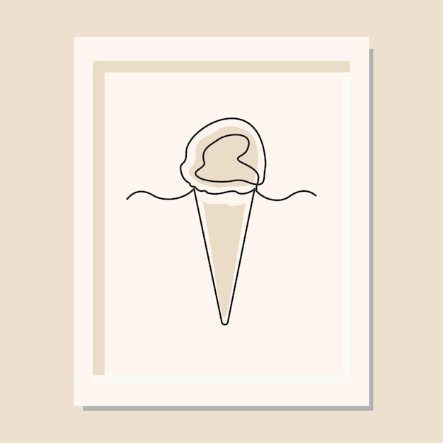 Continuous one line art drawing delicious fresh of ice cream cone vector illustration