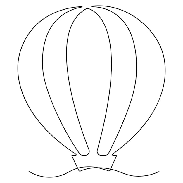 Continuous one line art drawing hot air balloon air transport for travel hand drawn vector