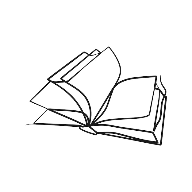 Continuous one line art drawing open book with flying pages