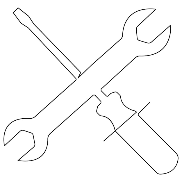 Vector continuous one line art drawing repair tool icon service center symbol engineer day