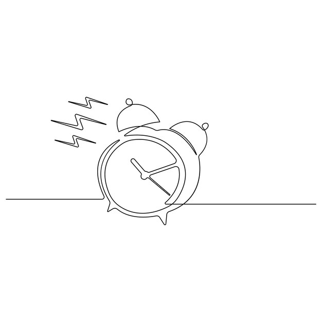 Vector continuous one line art drawing of ringing alarm clock outline vector illustration