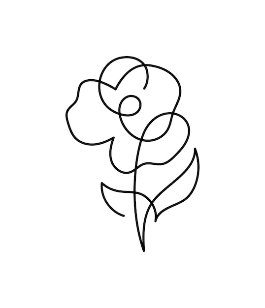 Continuous One Line art Drawing Vector Calligraphic Flower logo Black Sketch of Plants Isolated on White Background