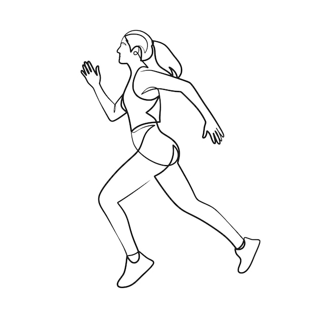 Continuous one line art drawing of woman running