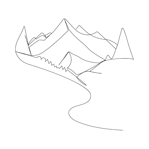 Continuous one line art hand drawn pro vector minimalist mountain illustration