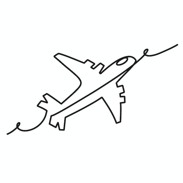 Continuous one line art vector aircraft illustration