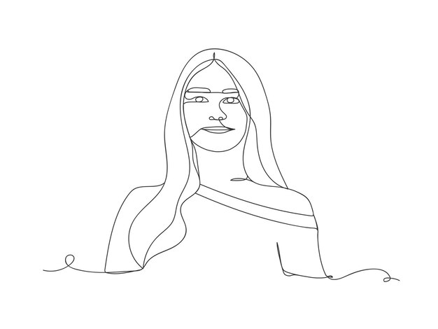 Continuous one line art woman pose isolated vector illustration