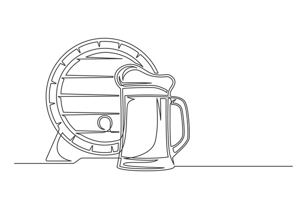Vector continuous one line barrel keg with mug