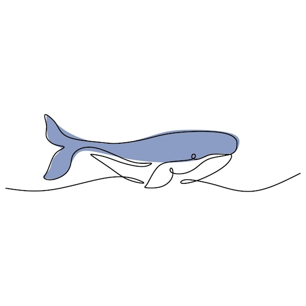 Continuous one line of blue whale poster for wallpaper isolated on white background