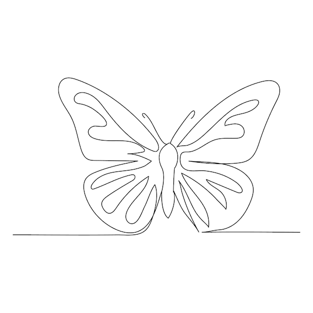 Continuous one line butterfly flying single line outline art drawing illustration