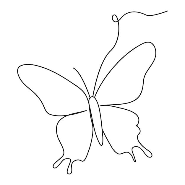 Vector continuous one line butterfly outline vector isolated on white background vector illustration