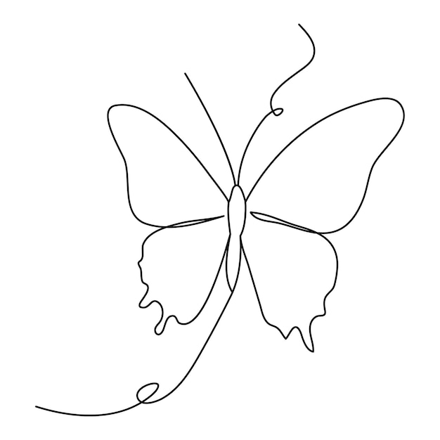Continuous one line butterfly outline vector isolated on white background Vector Illustration