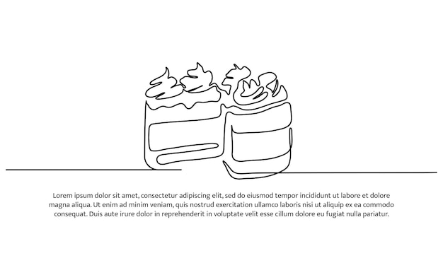 색 바탕에 미니멀리즘 스타일의 터 일러스트레이션으로 잘라진 연속적인 일선 케이크