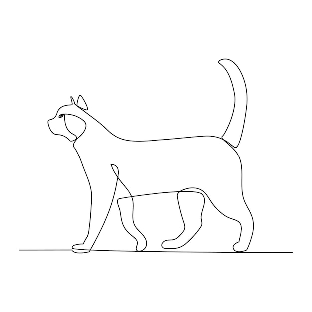 Continuous one line cat pet animal drawing outline vector art illustration