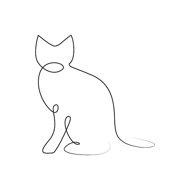 Continuous one line cat pet animal out line vector art illustration and tattoo design